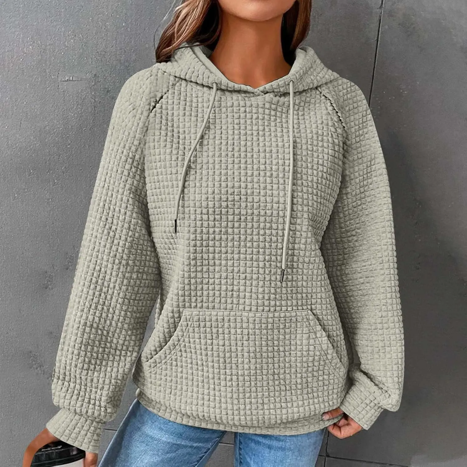 Ceboyel Womens Lightweight Sweatshirts Hoodies Waffle Knit Tops Long Sleeve Pullover Sweater Cute Teen Girls Clothes 2023