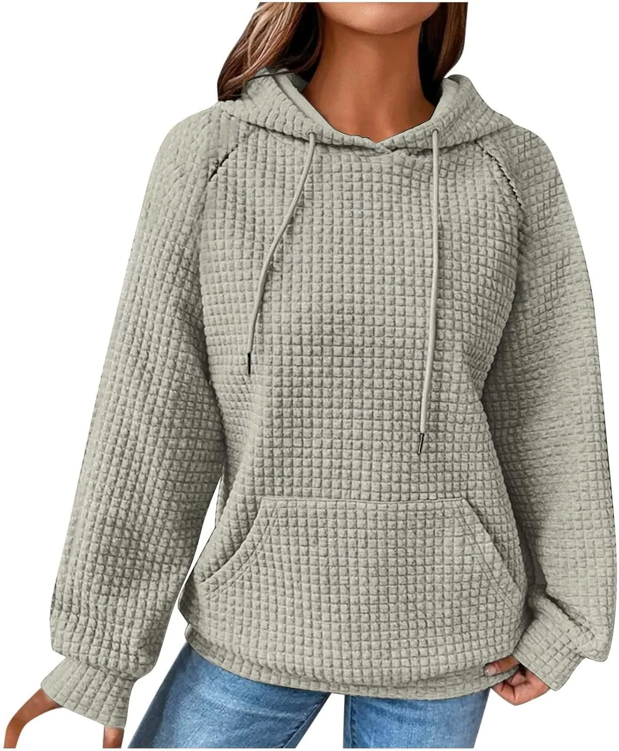 Ceboyel Womens Lightweight Sweatshirts Hoodies Waffle Knit Tops Long Sleeve Pullover Sweater Cute Teen Girls Clothes 2023