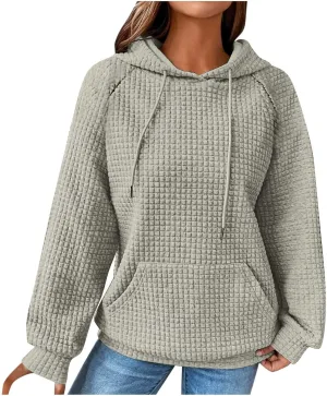Ceboyel Womens Lightweight Sweatshirts Hoodies Waffle Knit Tops Long Sleeve Pullover Sweater Cute Teen Girls Clothes 2023