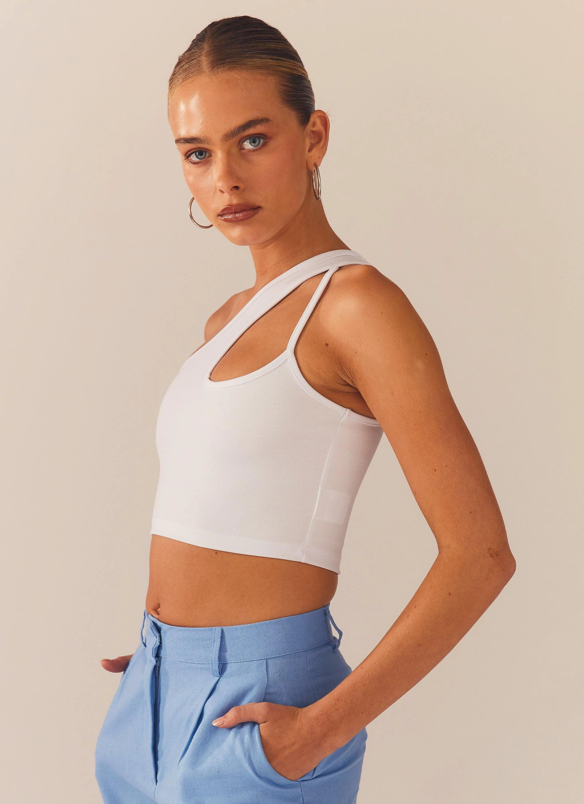 All Weather Performance Fabric Cedar Crop Top - White