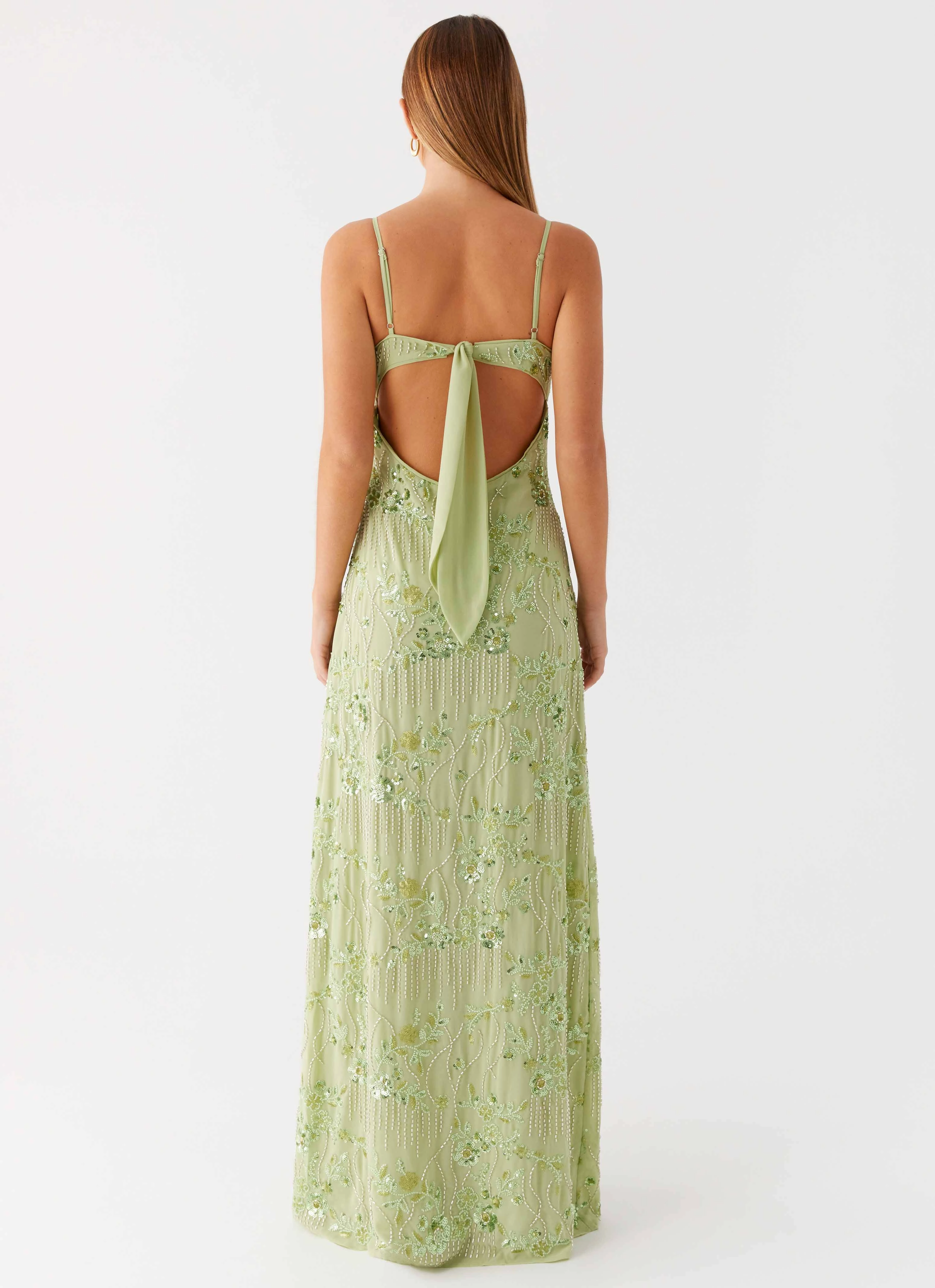 Celandine Beaded Maxi Dress - Lime Fast Chic Subtle pattern