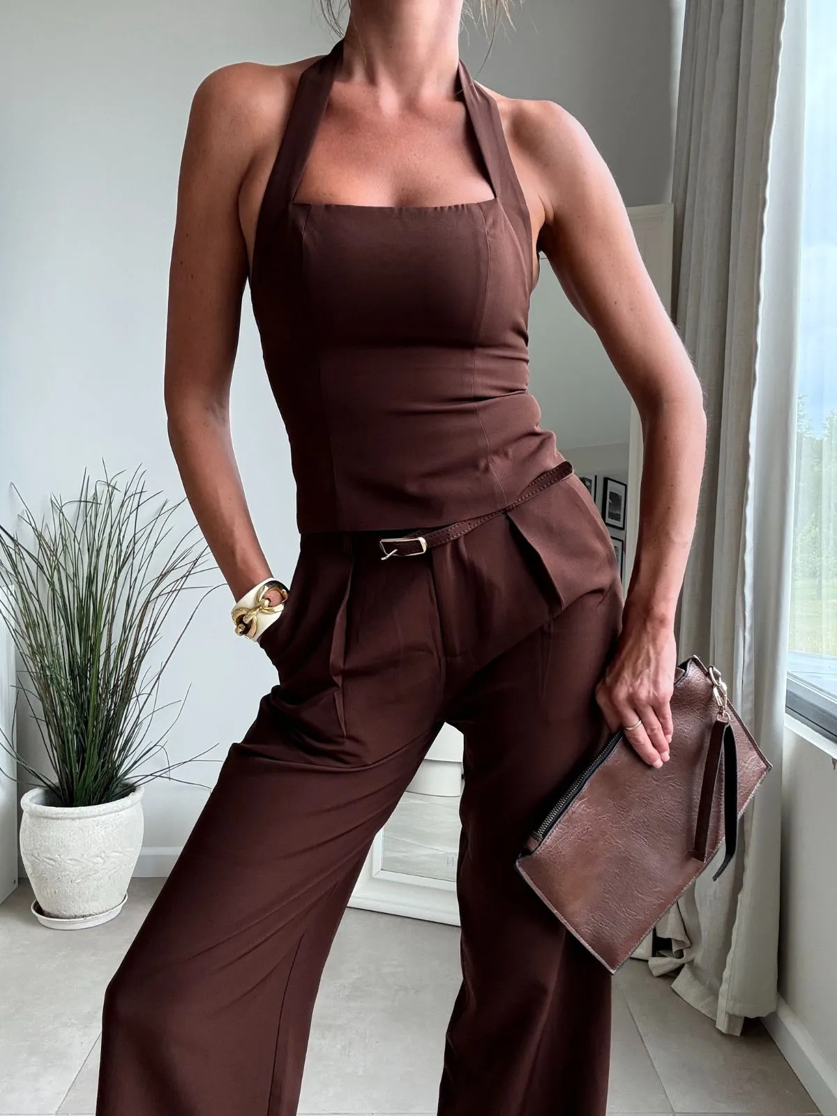 Casual and Stylish Celine Halter Top Chocolate brown