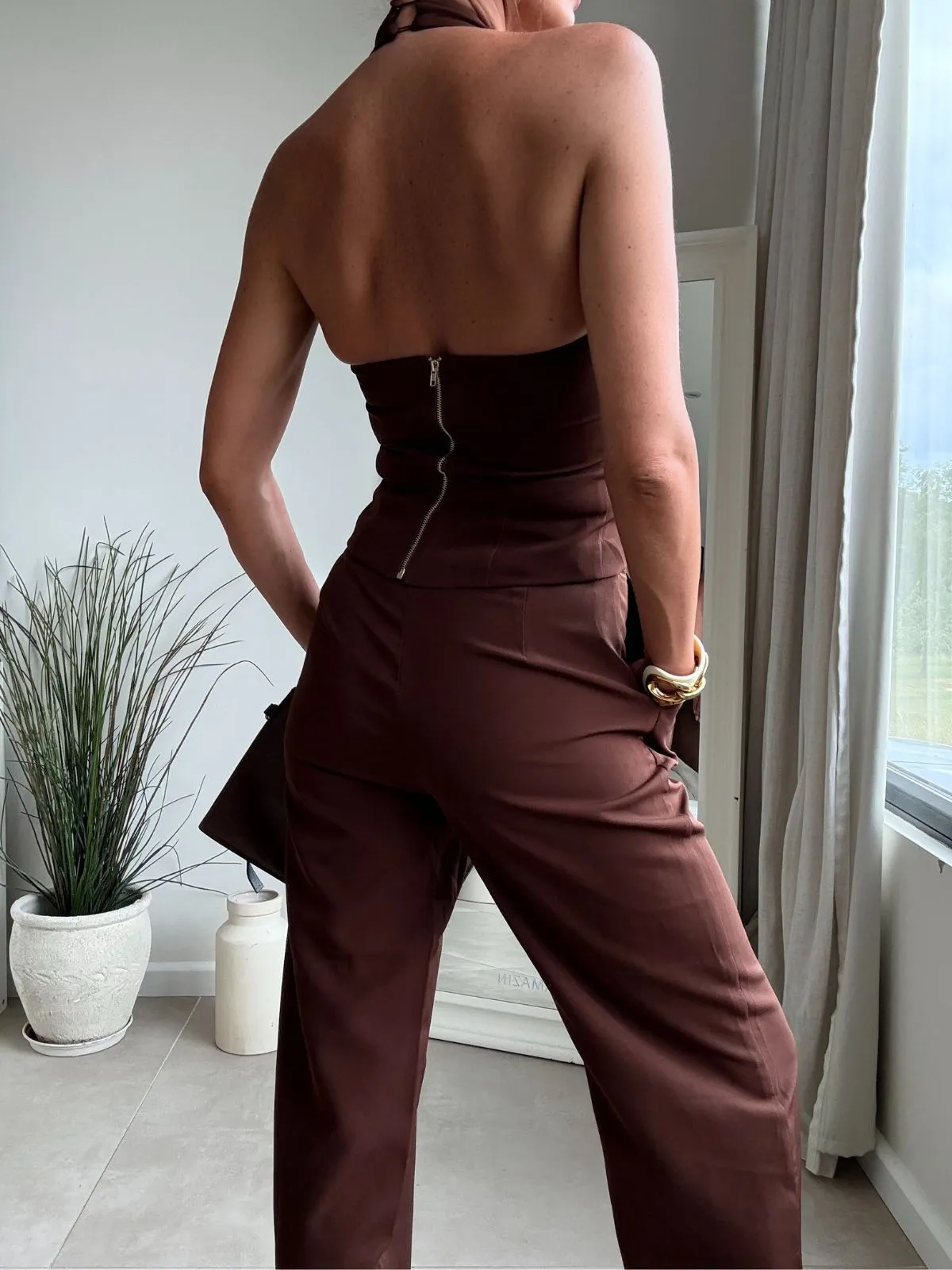 Form Fit Celine Halter Top Chocolate brown