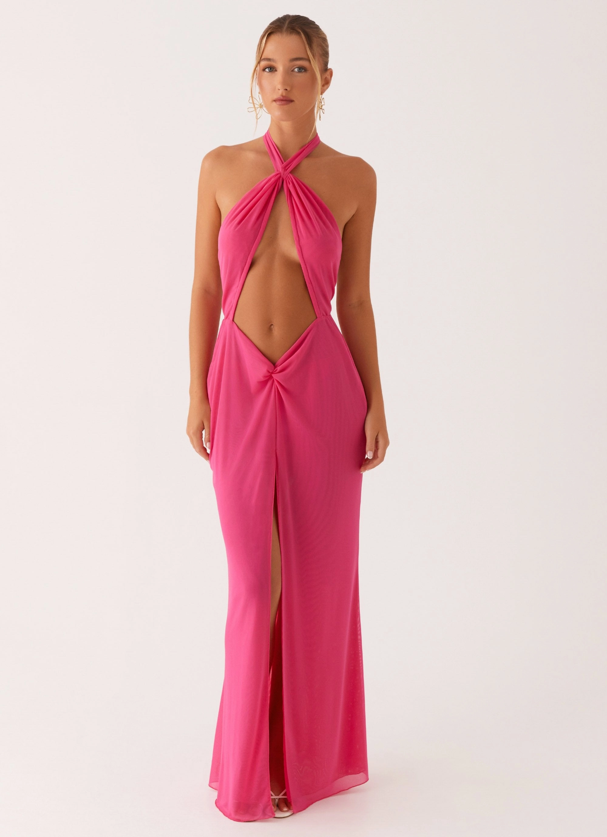 Centre Stage Maxi Dress - Pink ConvertibleNeckline Slim Form