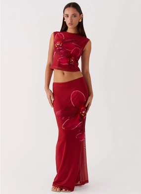 Waiting For Dawn Mesh Maxi Skirt - Rosa Sturdy Waistband Chill Wear
