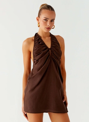 Celebration Wear Jepsen Halter Mini Dress - Chocolate