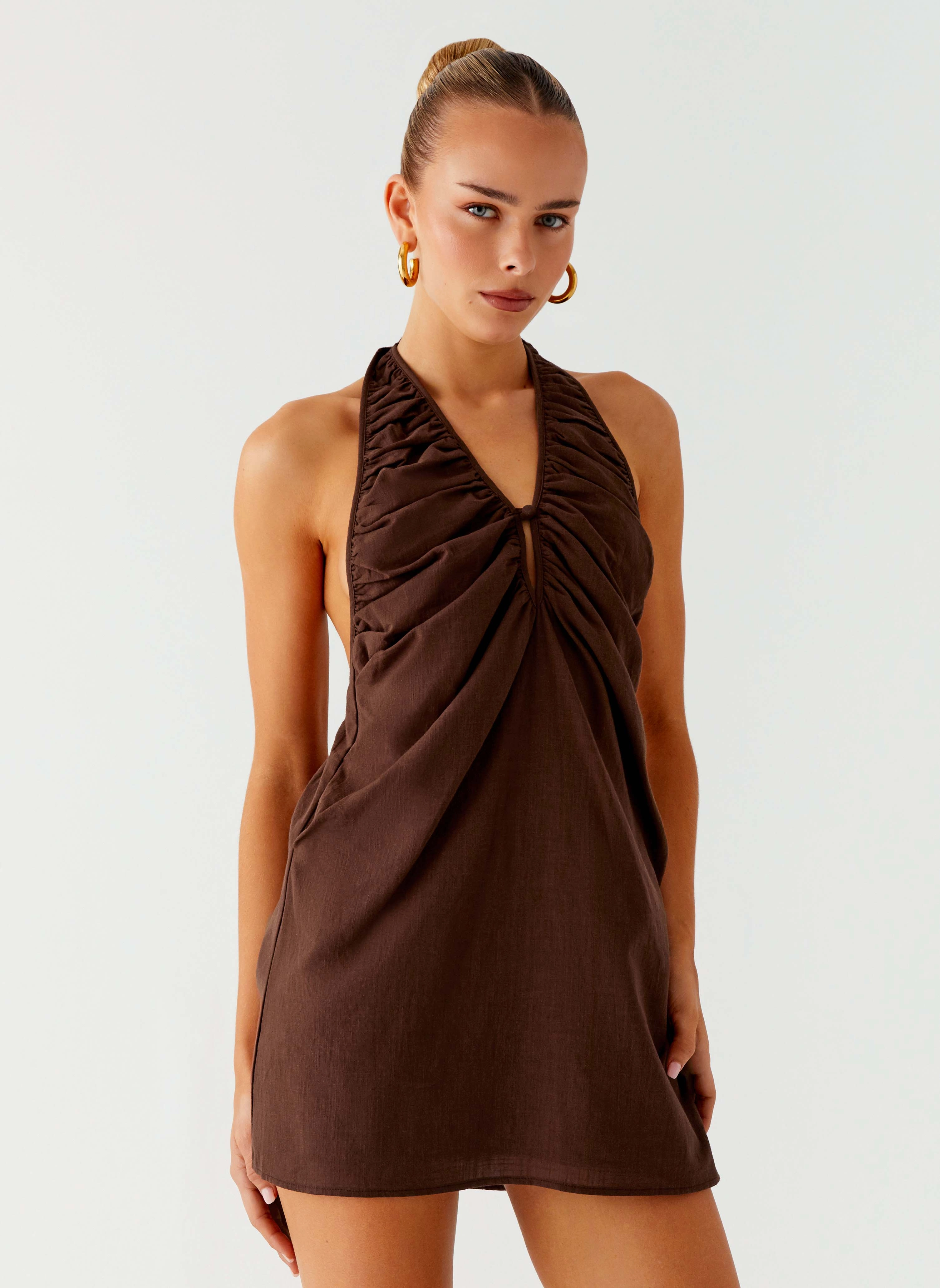 Celebration Wear Jepsen Halter Mini Dress - Chocolate