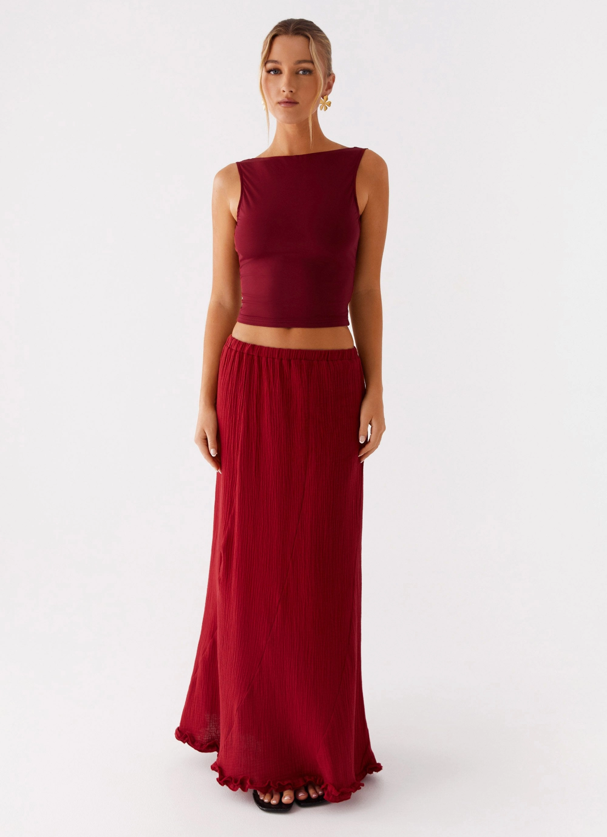 Travel Ease Airy Look Chamberlain Maxi Skirt - Rhubarb
