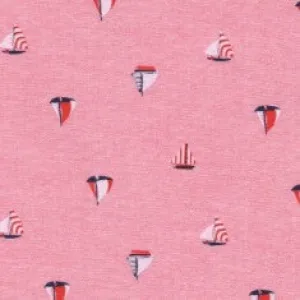 Chambray - Little boats on pink-red