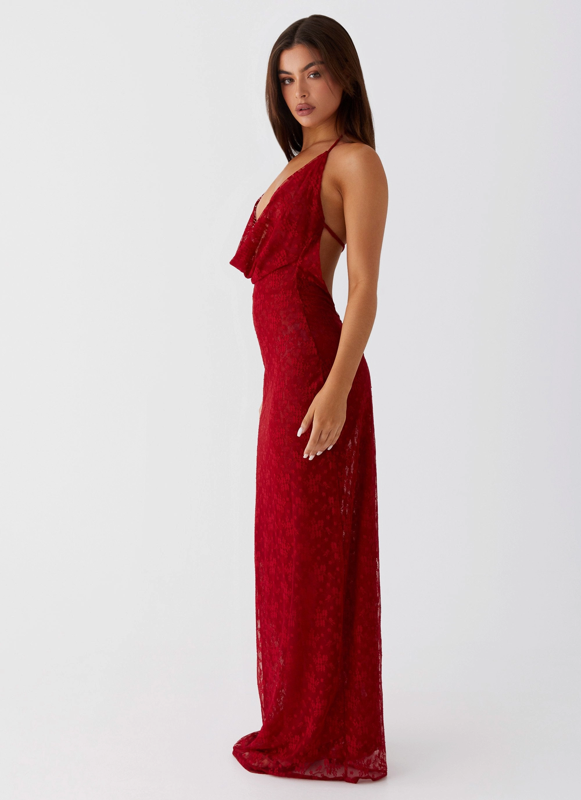 Pure Look Side-Slit Champagne Coastline Maxi Dress - Dark Red