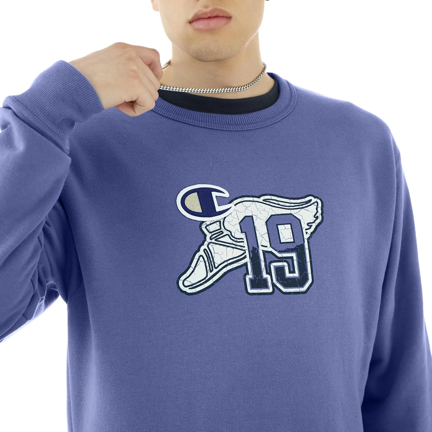 Champion Men's Powerblend Fleece Crew, Block Outline