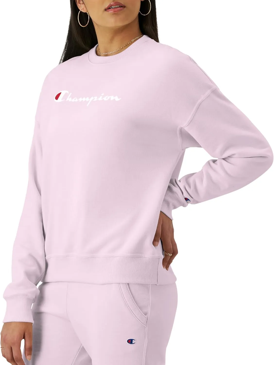 Champion Women's Sweatshirt, Powerblend, Crewneck for Women, Script (Plus Size Available)