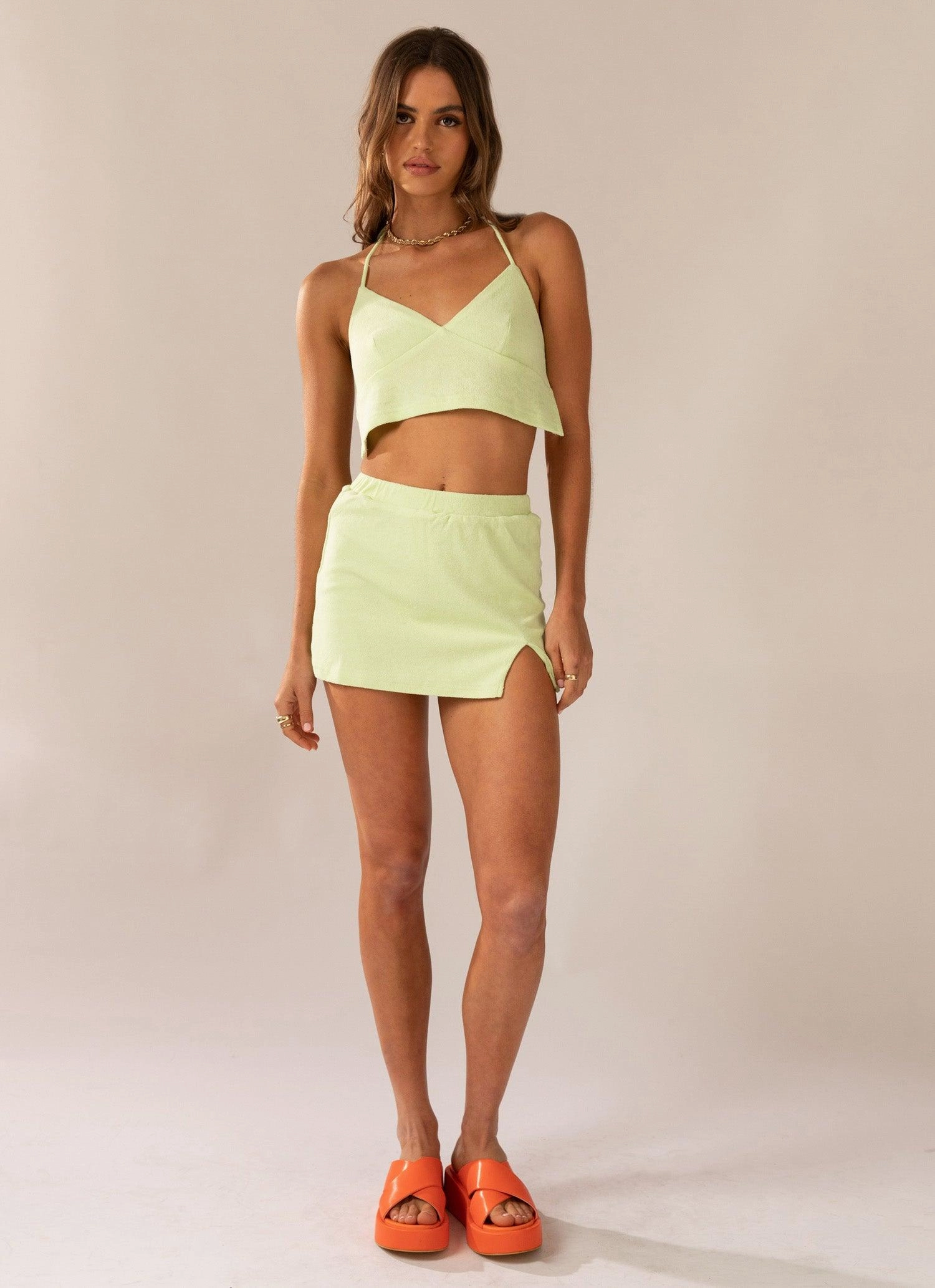 Fair trade Handmade Item Changing Seasons Terry Mini Skirt - Lime Green