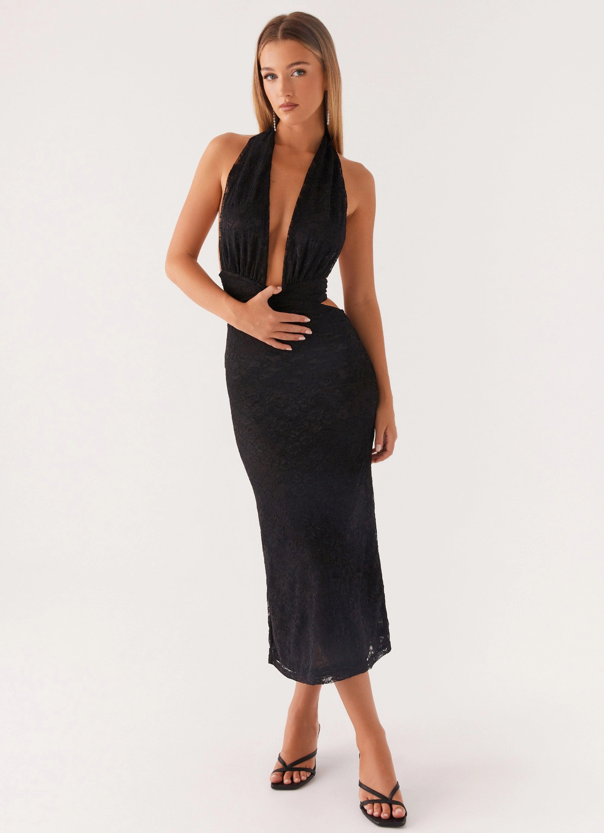 Charismatic Lace Midi Dress - Black Comfy Design