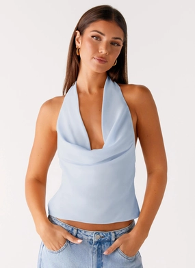 UV Protective Coating FourWayStretchFabric Charli Cowl Top - Blue