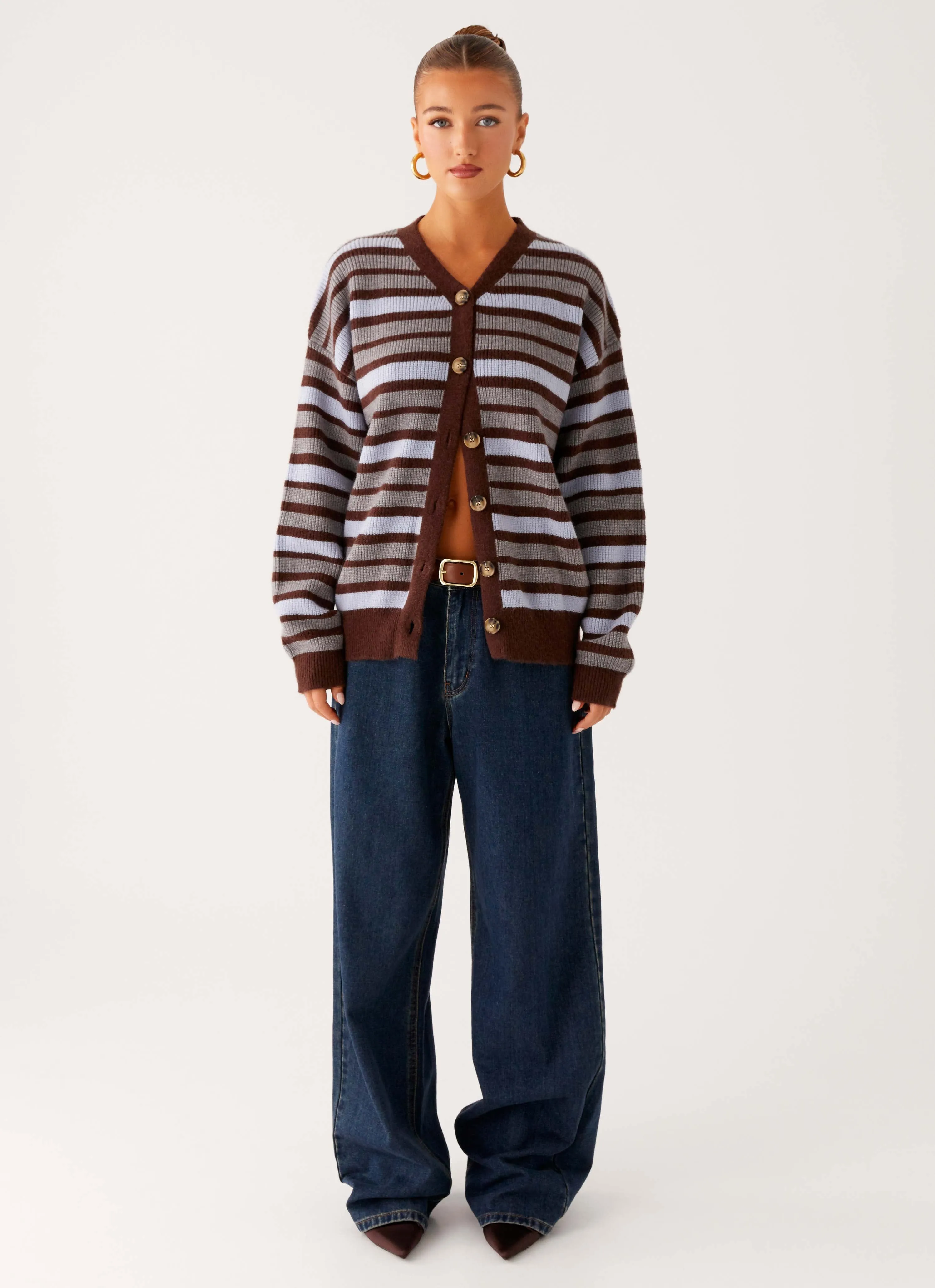 Charlie Oversized Cardigan - Tawny Stripe FourWayStretch