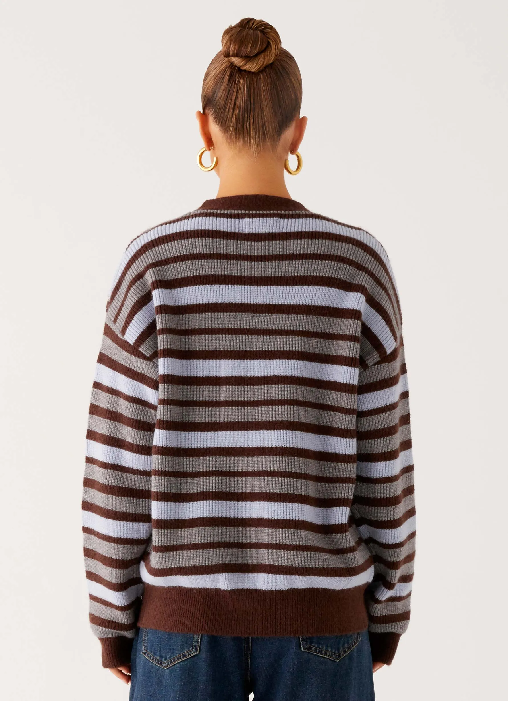 Charlie Oversized Cardigan - Tawny Stripe Non Iron Fabric