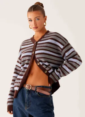 Convertible Collar Charlie Oversized Cardigan - Tawny Stripe