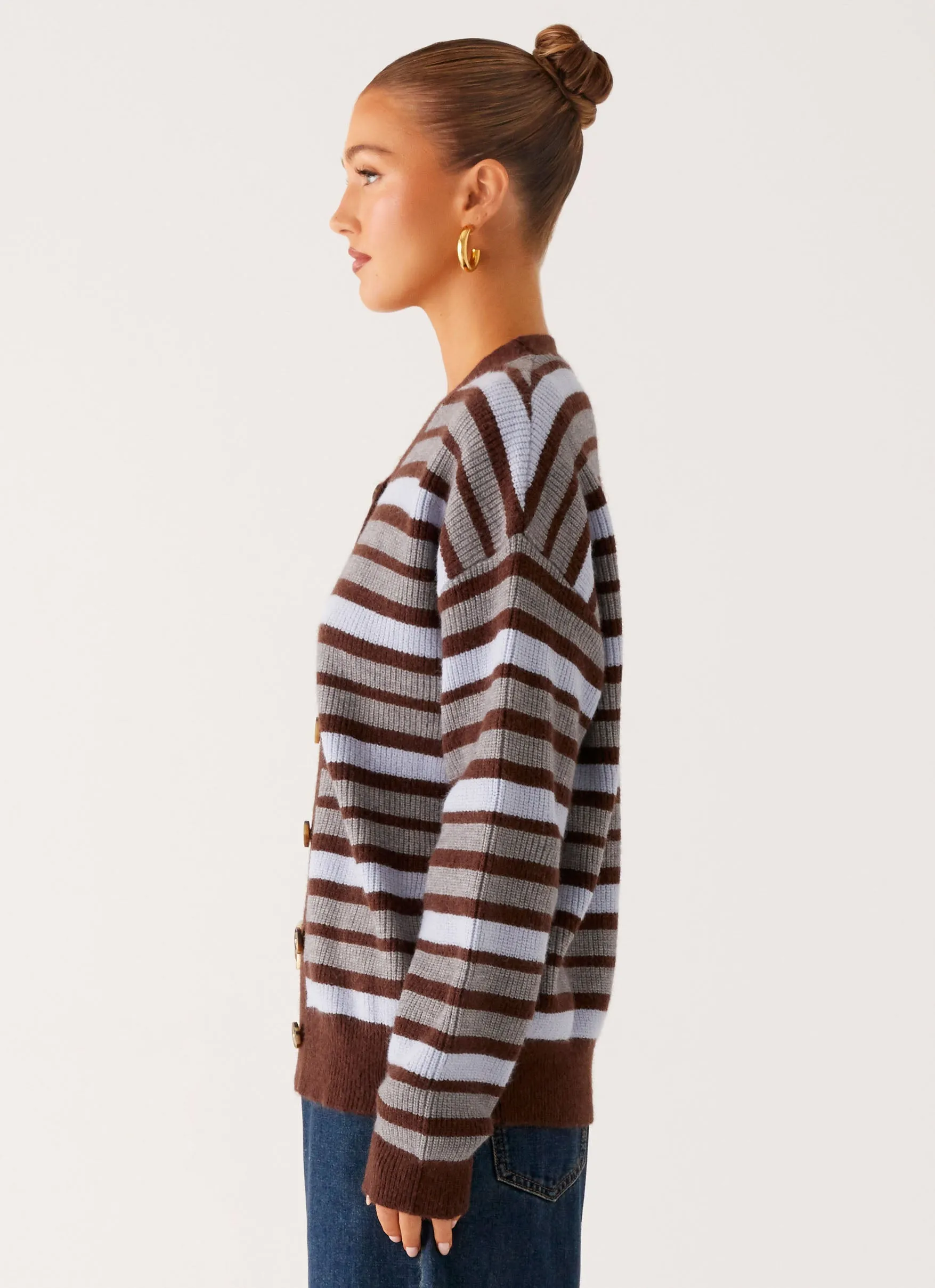 Friction Resistant Finish Charlie Oversized Cardigan - Tawny Stripe