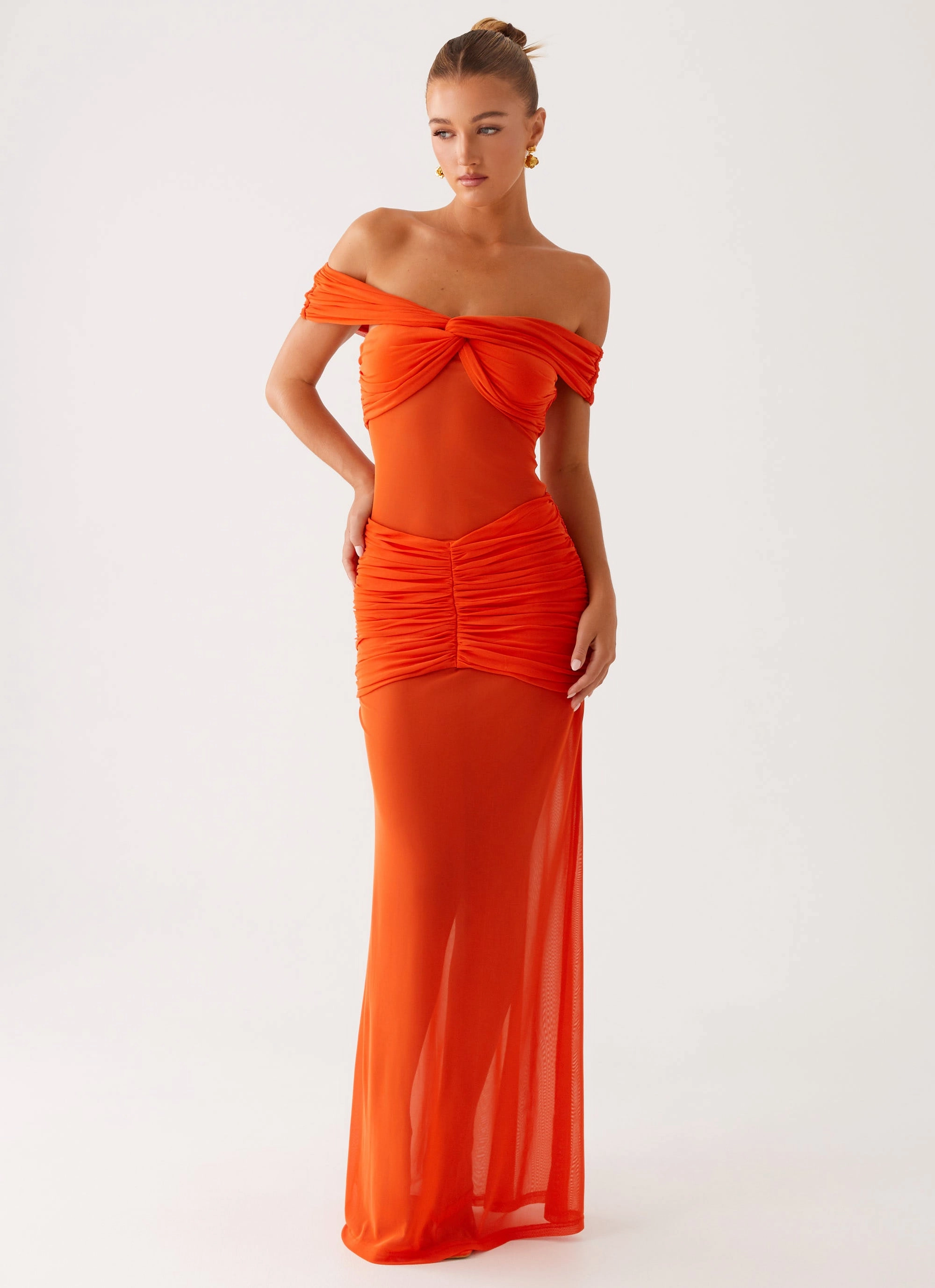 Grab Now Charming Off Shoulder Maxi Dress - Orange