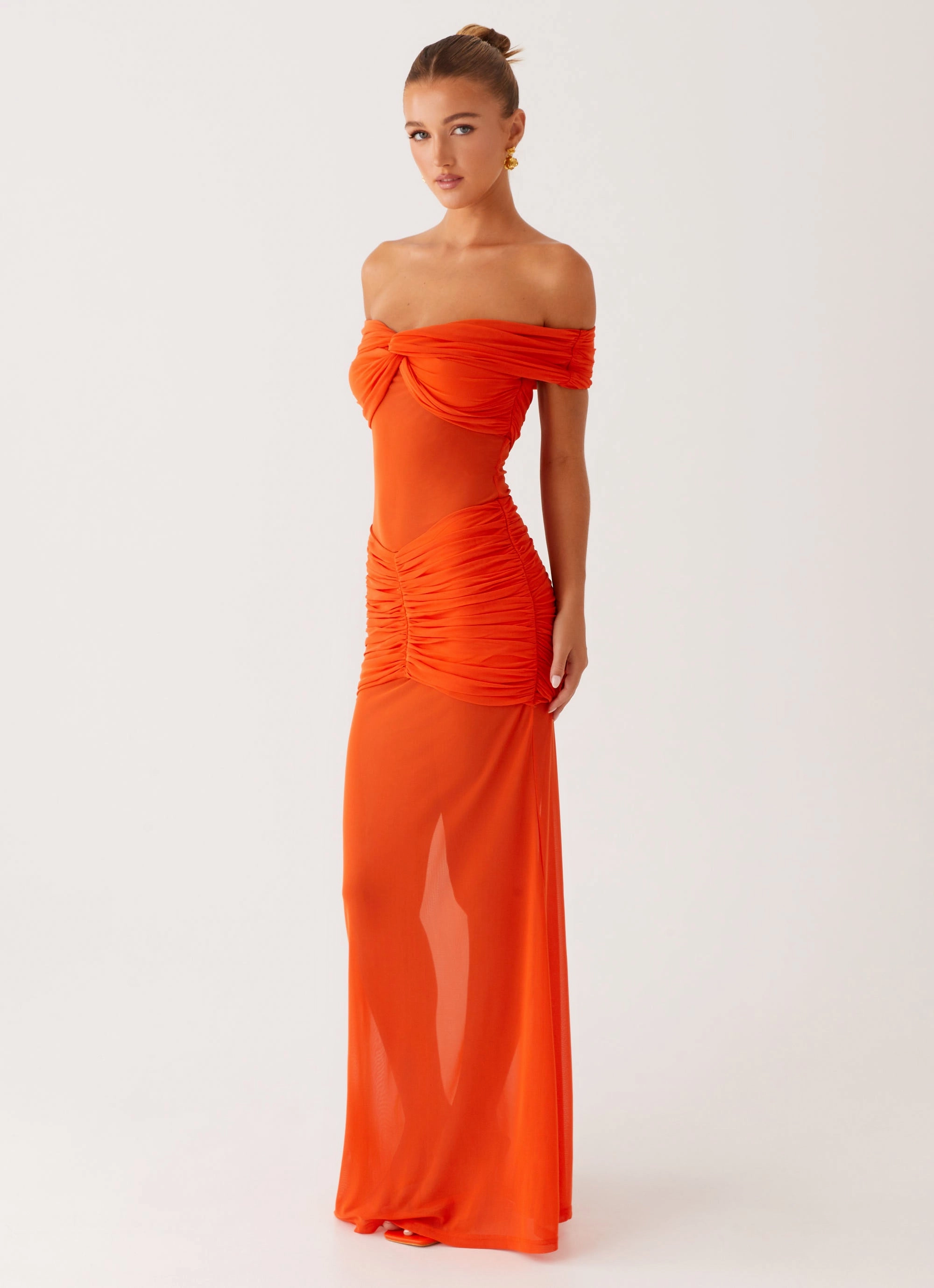 Charming Off Shoulder Maxi Dress - Orange Cool Shape