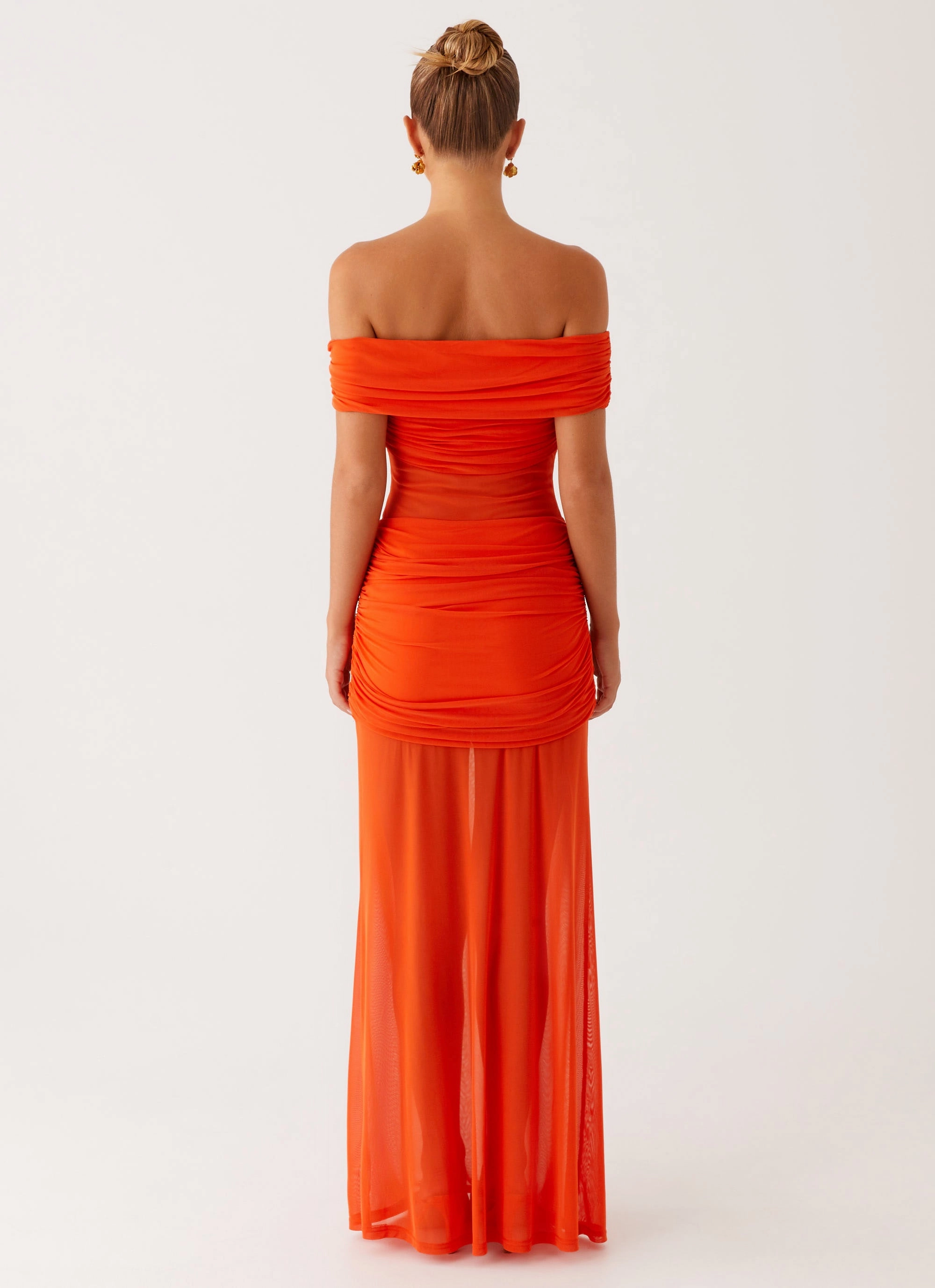 Charming Off Shoulder Maxi Dress - Orange slim fit
