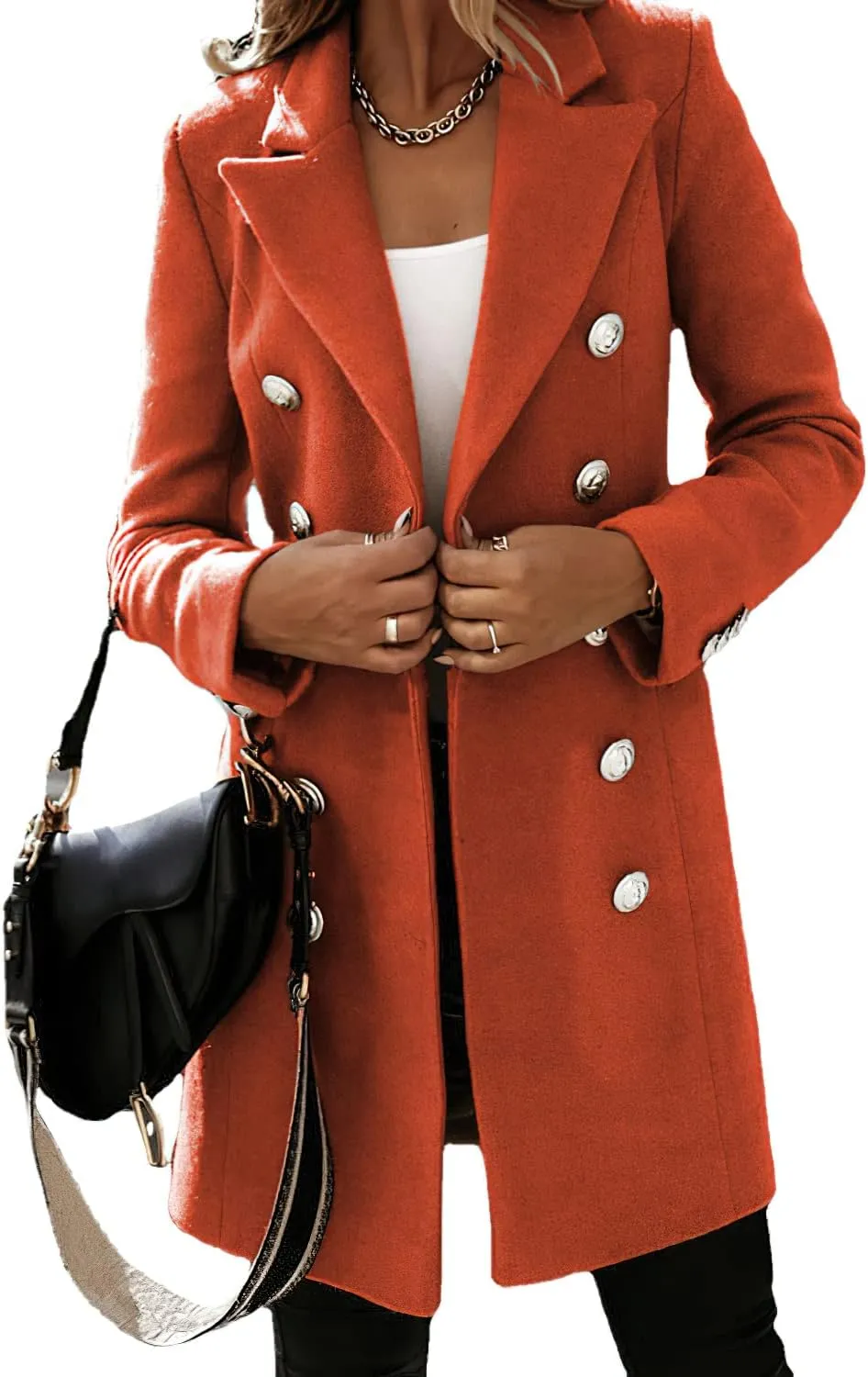 CHARTOU Women's Tailored Collar Wool Blend Double Breasted Blazer Midi Long Pea Coat Jacket