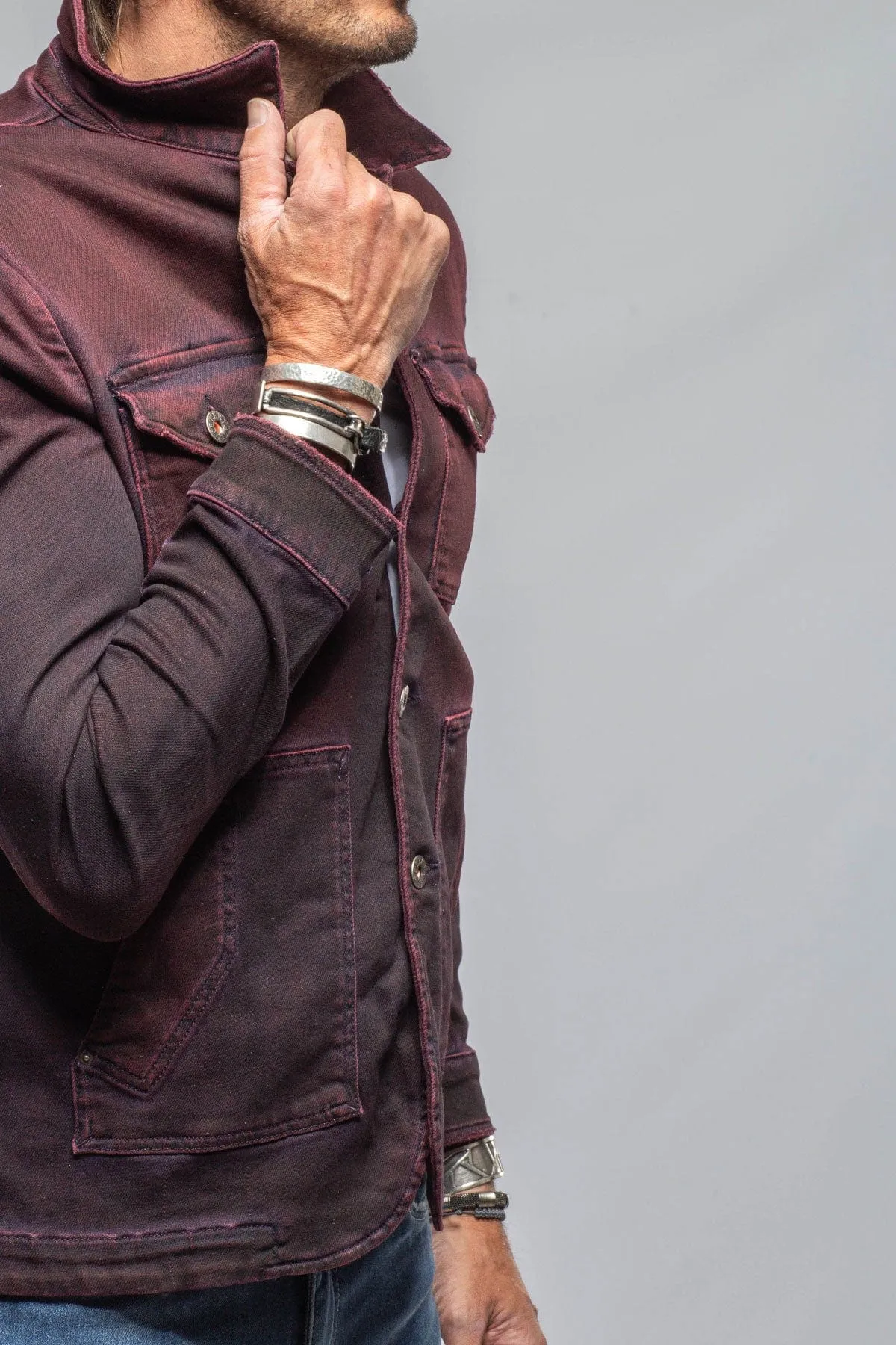 Chase Denim Jacket In Bordeaux
