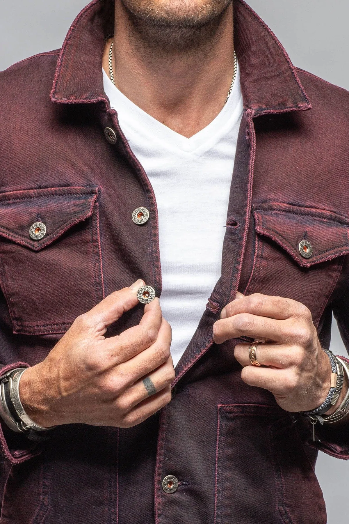Chase Denim Jacket In Bordeaux