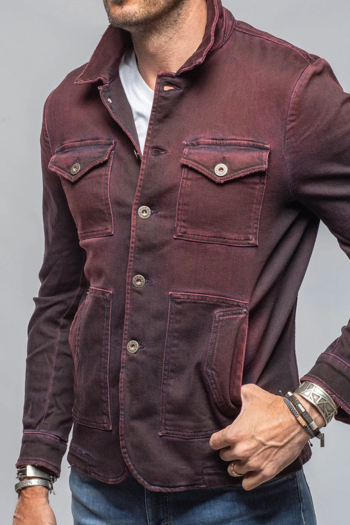 Chase Denim Jacket In Bordeaux