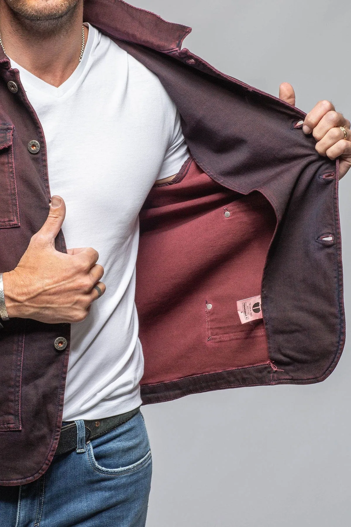 Chase Denim Jacket In Bordeaux