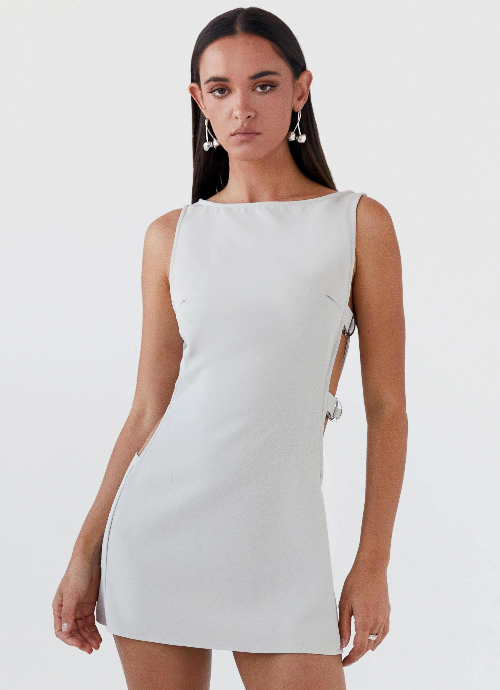 Cherish You Buckle Mini Dress - Grey Feminine Energy