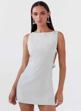 Cherish You Buckle Mini Dress - Grey Feminine Energy