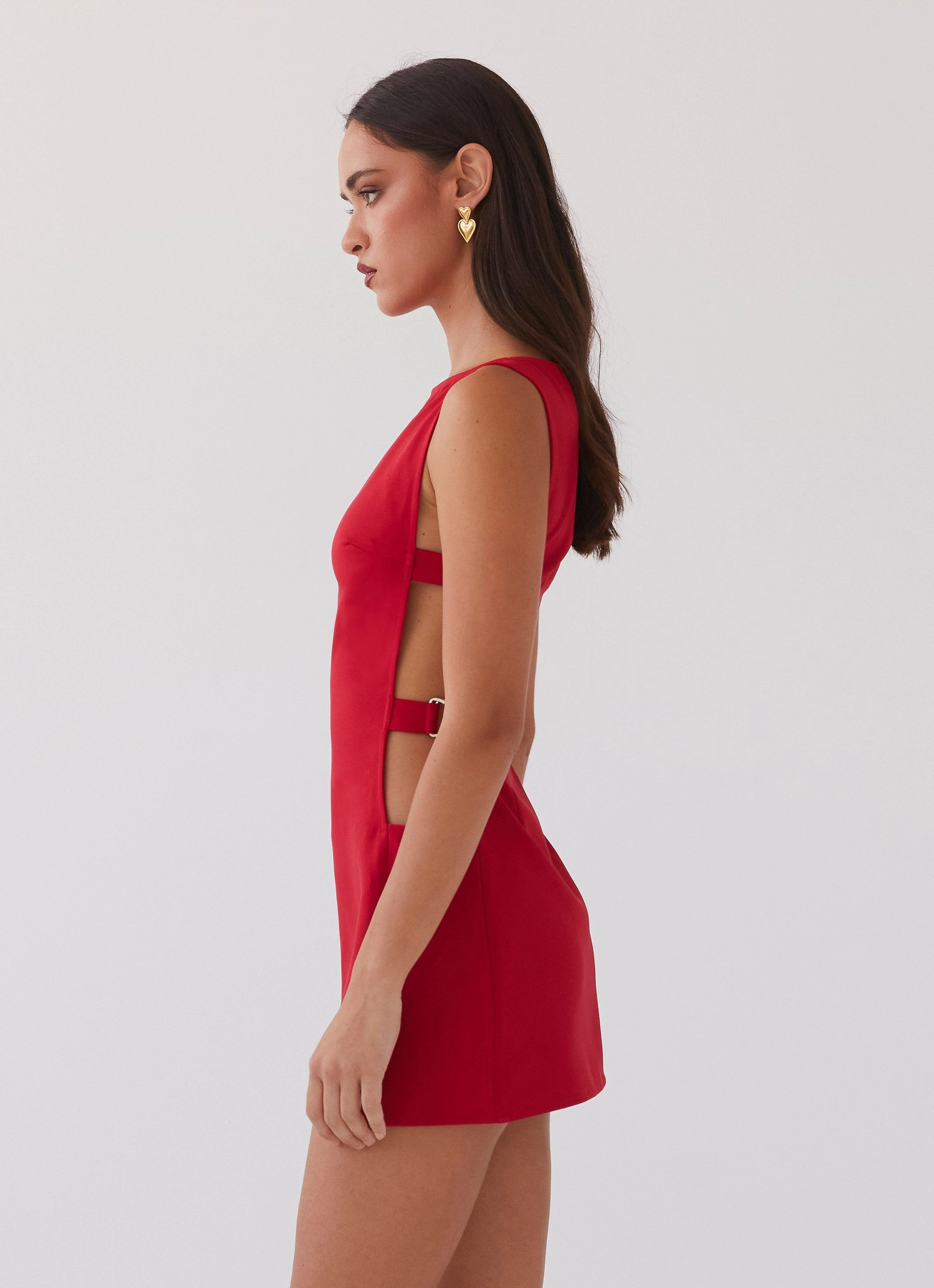 Fashionable Layer Flawless Waist Fit Cherish You Buckle Mini Dress - Red