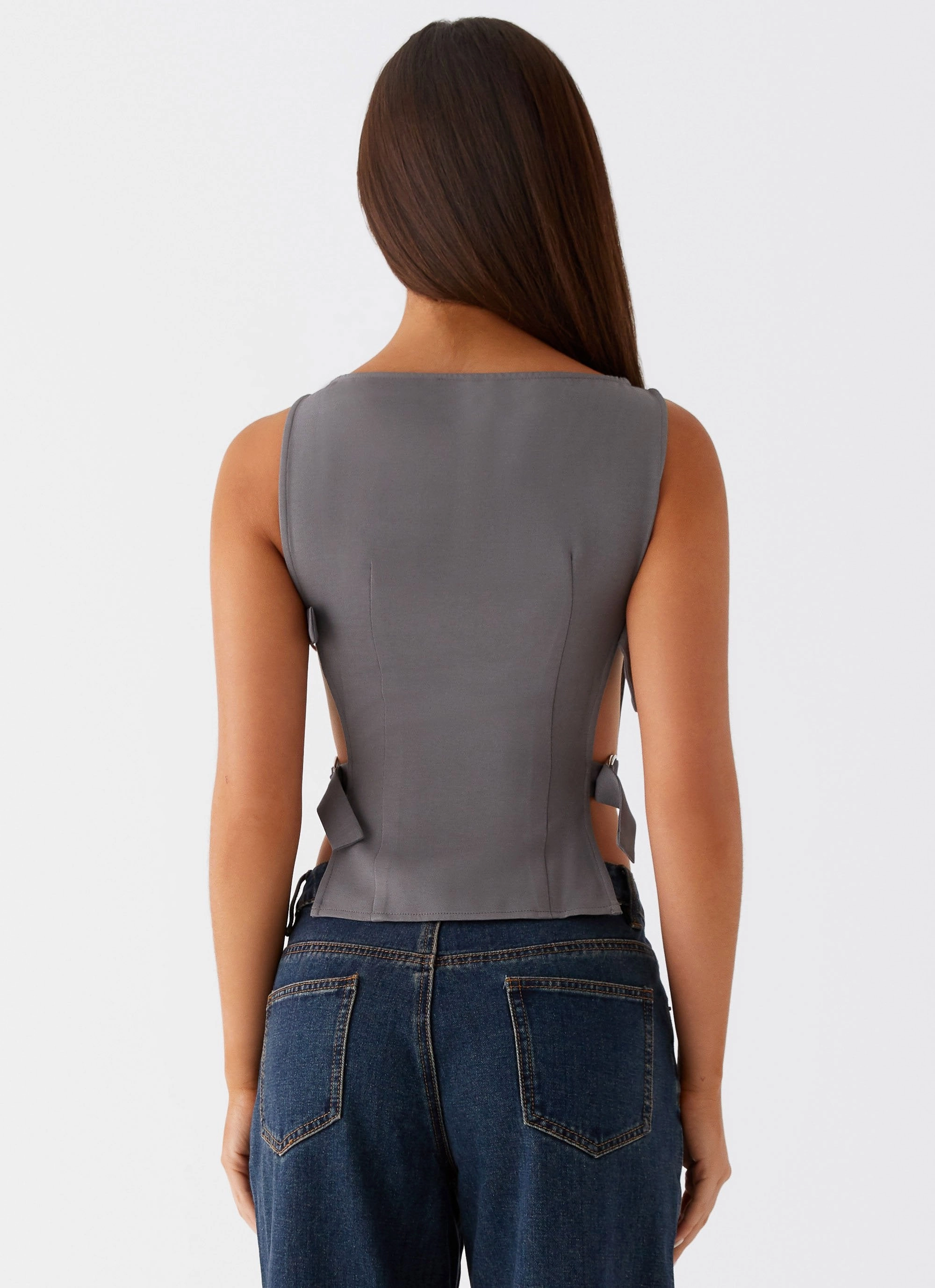 Cherish You Buckle Top - Charcoal HighDensity Weave TearResistantWeave