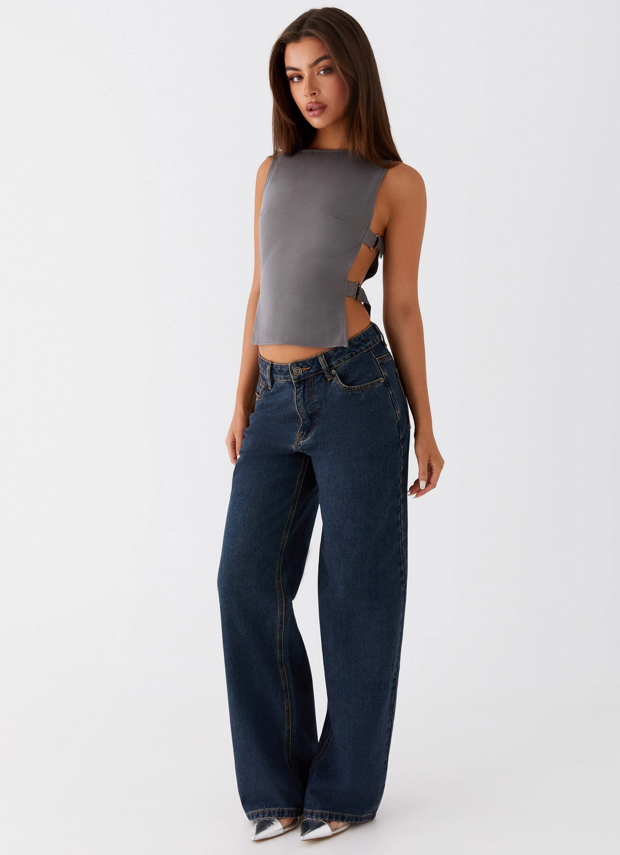 BreathableBack All Purpose Casual Cut Cherish You Buckle Top - Charcoal