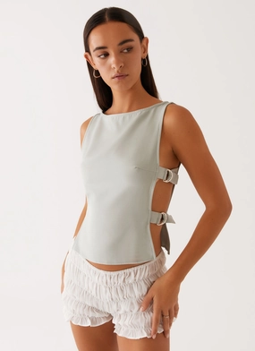 Cherish You Buckle Top - Sage LayeredCollar Low Impact Manufacturing