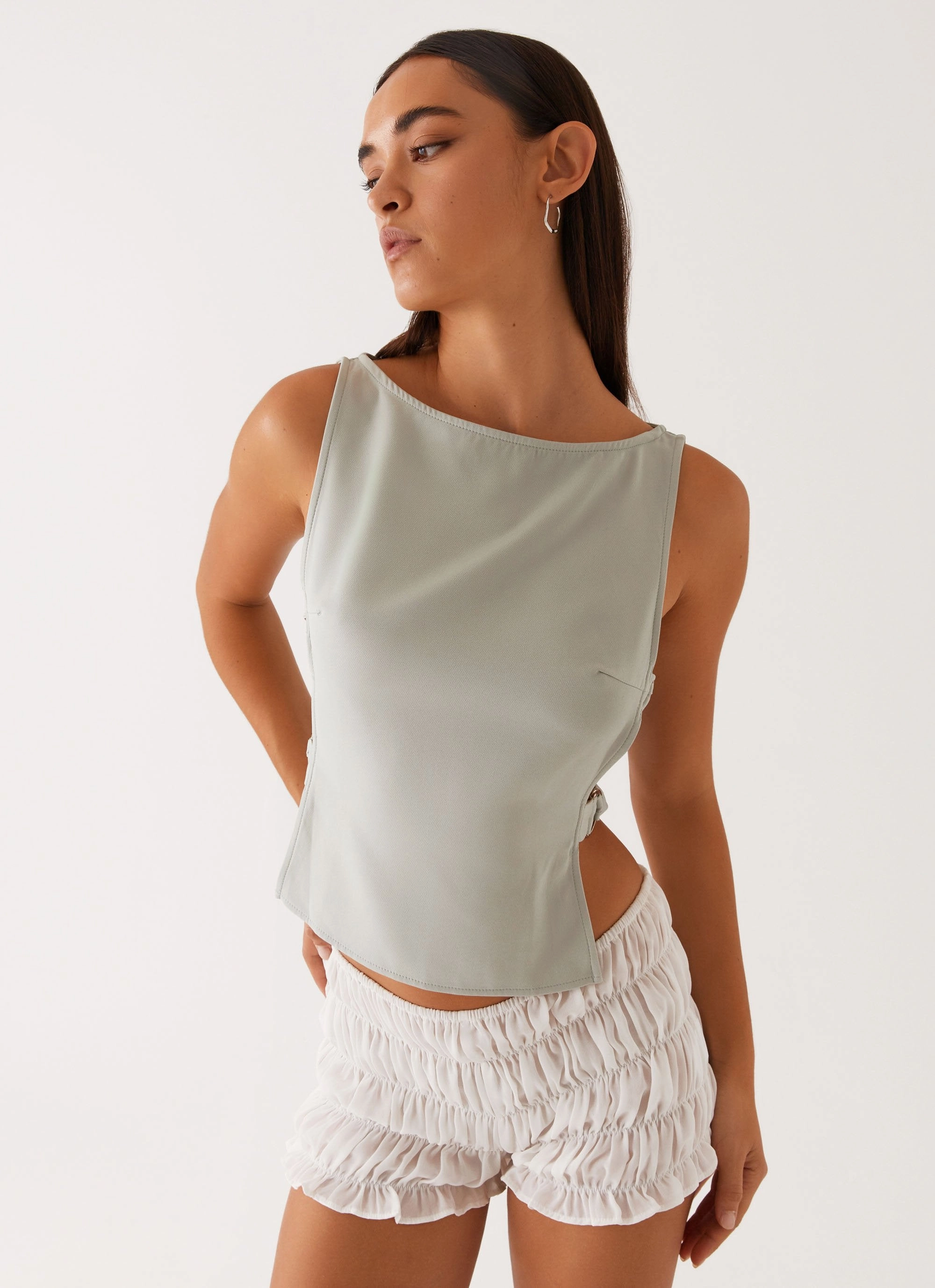 Cherish You Buckle Top - Sage FourWayStretchFabric