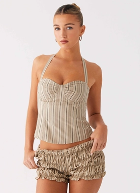 OversizedSilhouette Cheryl Bustier Halter Top - Oatmeal Stripe