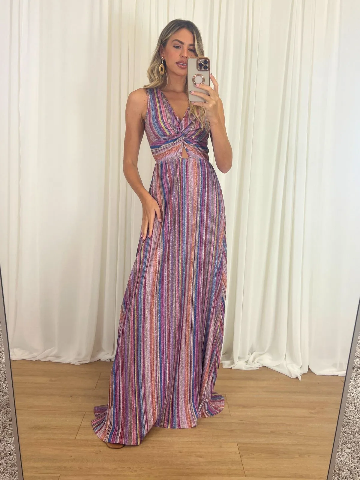 Basic Fashion Relaxed and Effortless Florence Stripe Sparkle Maxi Dress in Multi
