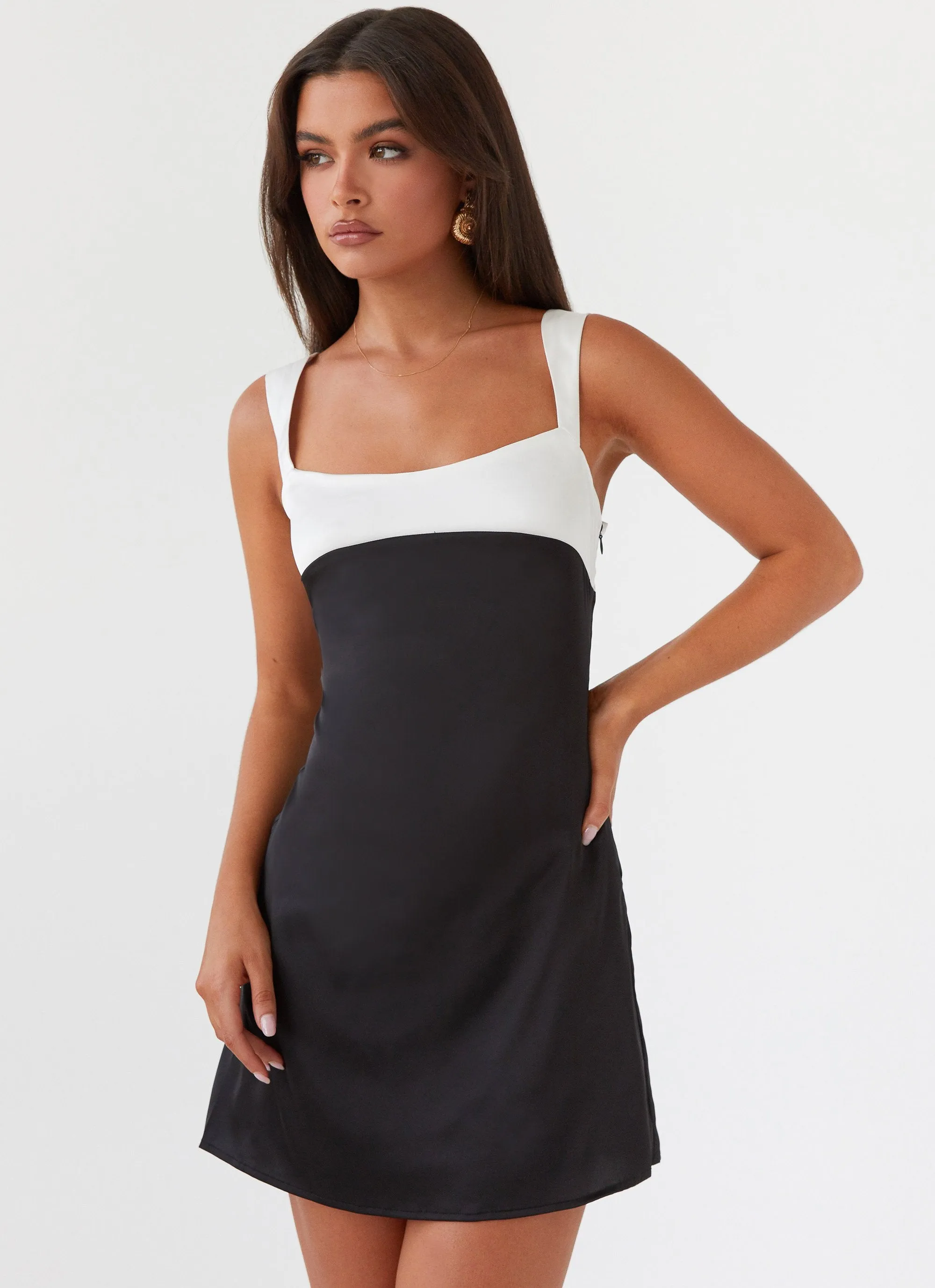 Linen-Blend Smart and Polished Odette Satin Mini Dress - Onyx
