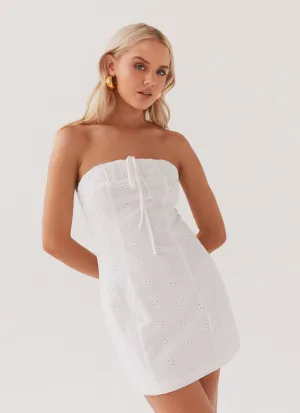 Bronwyn Broderie Mini Dress - White Flared-Hem Stylish Choice