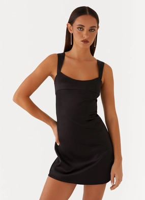 Odette Satin Mini Dress - Black Lounge Style Sleek Cut