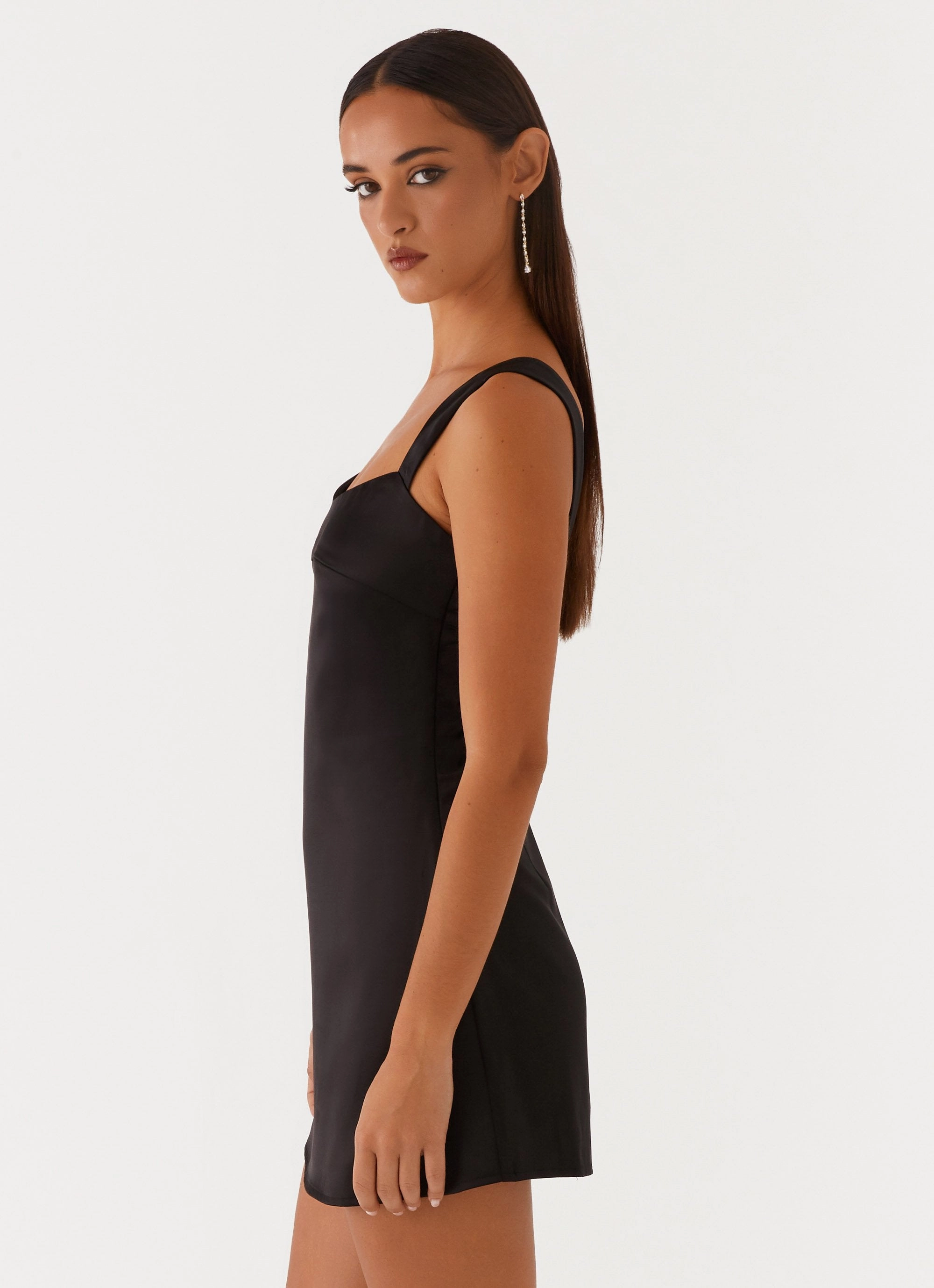 Simple Shape Odette Satin Mini Dress - Black