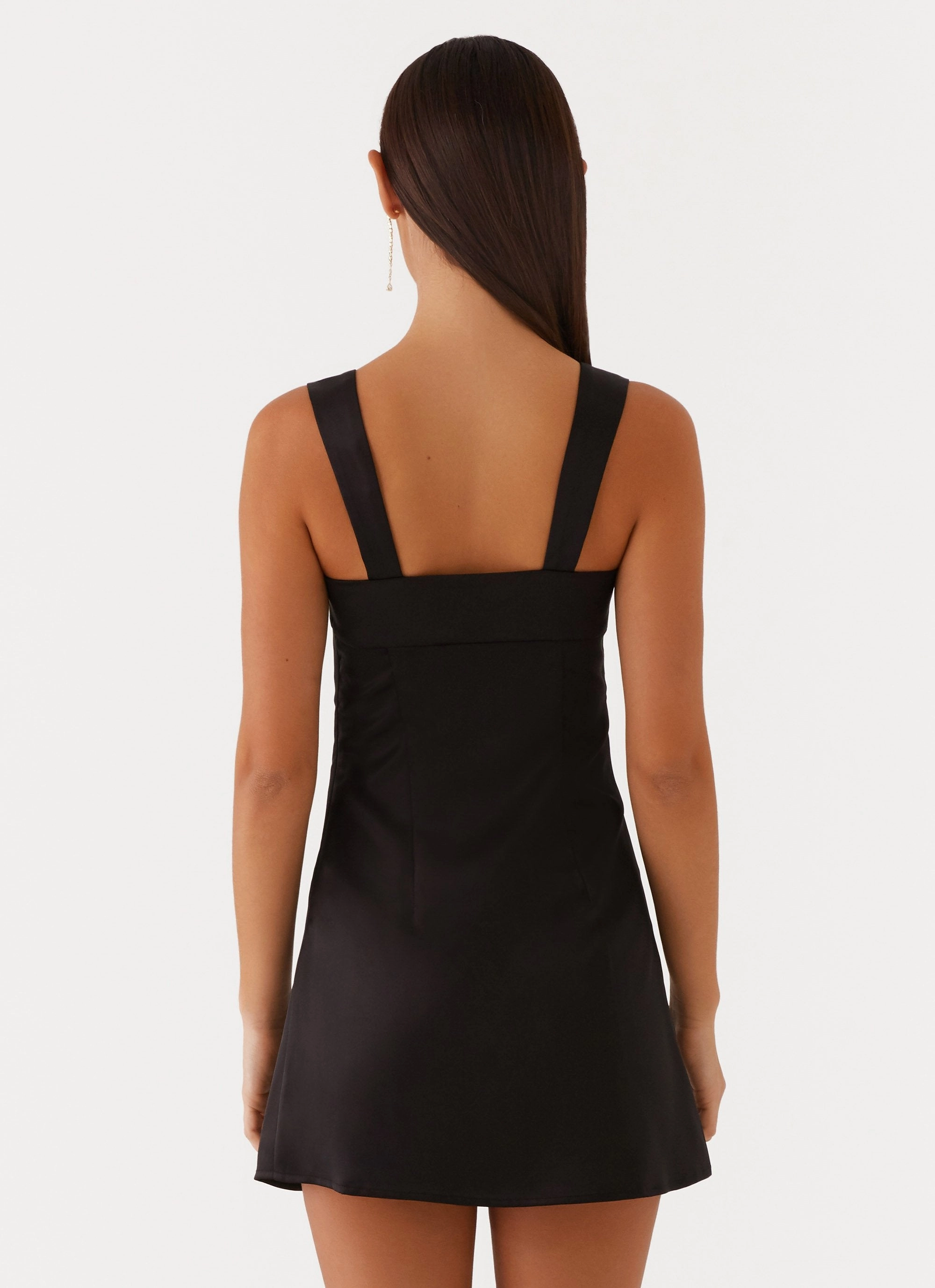 Pleat Breeze Sleek Look Odette Satin Mini Dress - Black