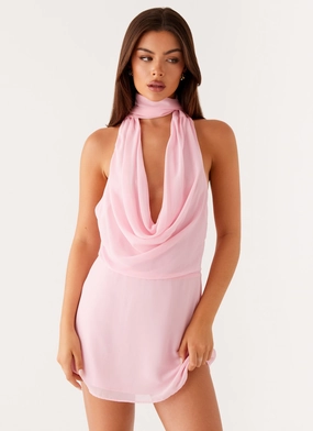 Long Lines Chantal Backless Scarf Mini Dress - Pink