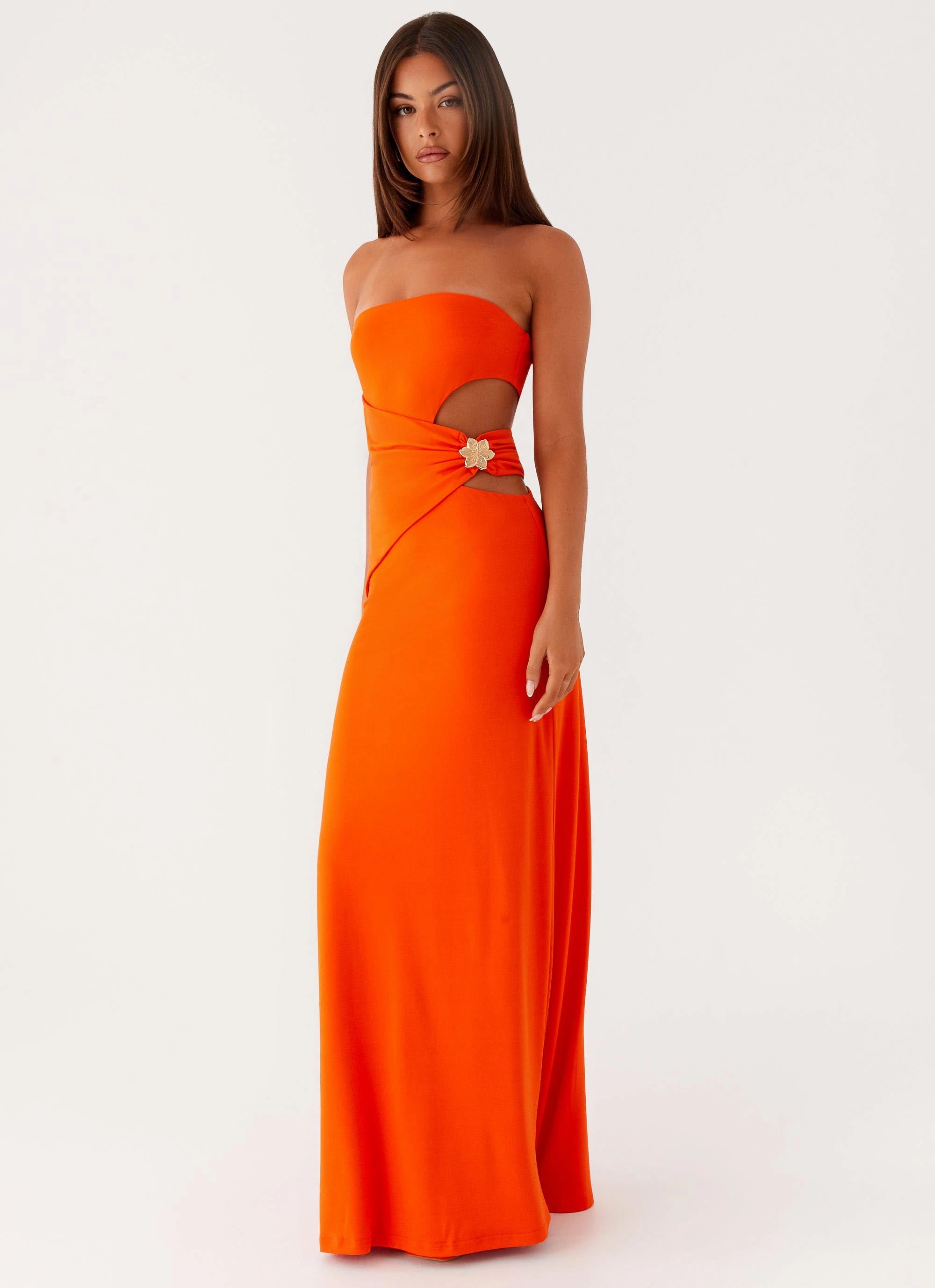 Street Casual Feminine fit-and-flare silhouette Anetta Maxi Dress - Orange
