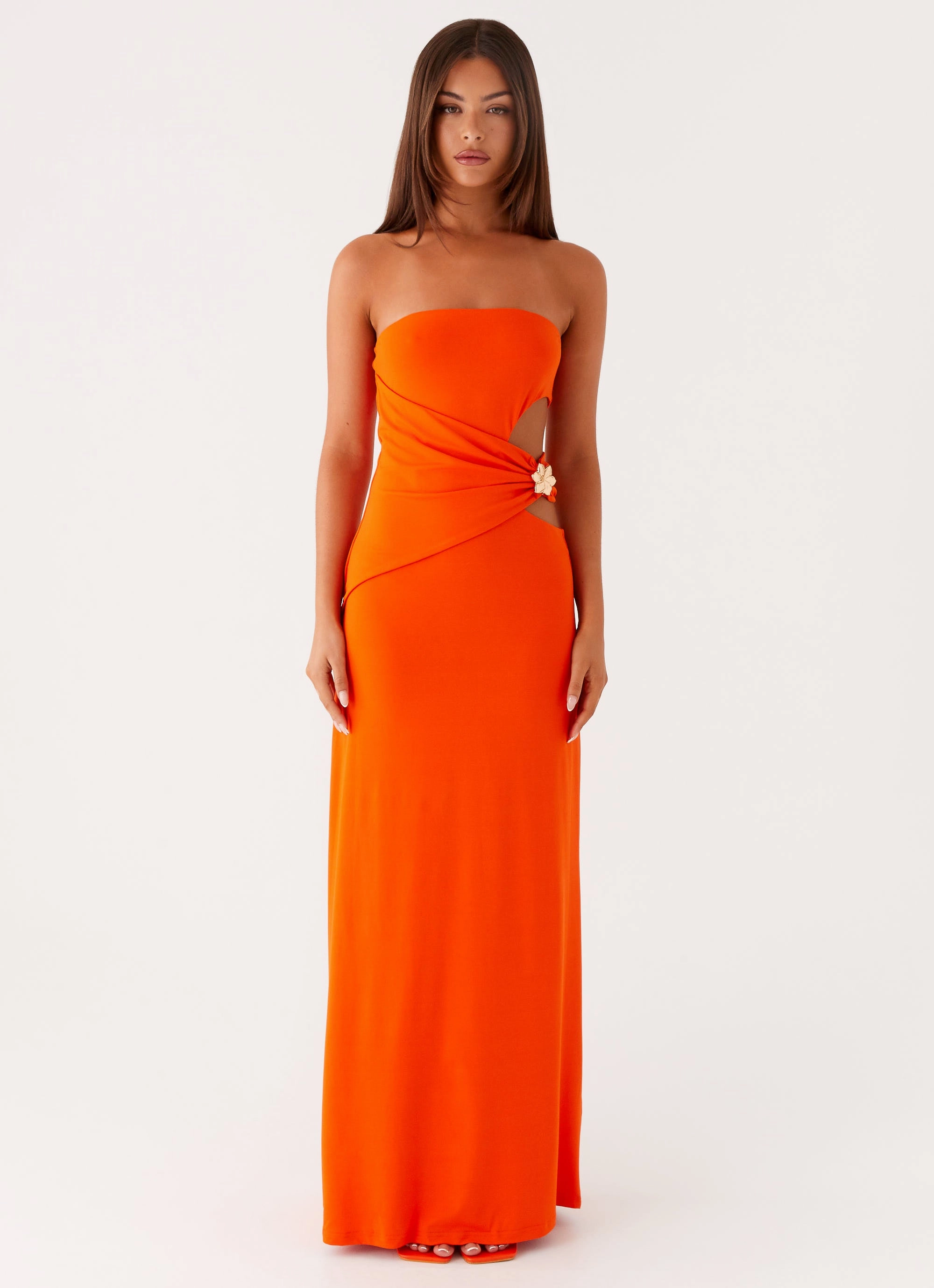 relaxed elegance Statement-Buttons Anetta Maxi Dress - Orange
