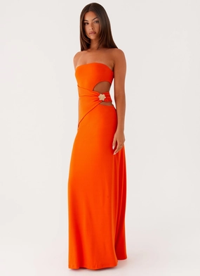 Street Casual Feminine fit-and-flare silhouette Anetta Maxi Dress - Orange