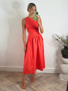 Layering Fit Jasmine Cut Out One Shoulder Dress in Coral